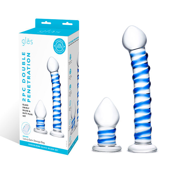 Glas Double Penetration Swirly Glazen Dildo & Butt Plug