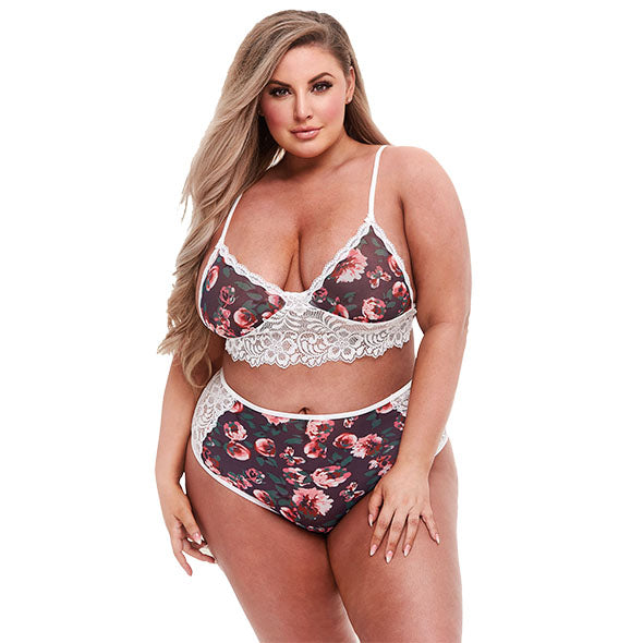 Baci Grey Floral & Lace Lingerie Set 2 Stuks