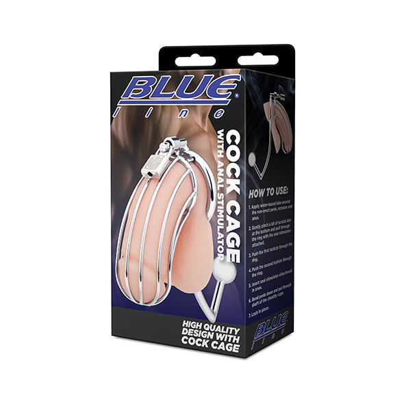 Blue Line Cock Cage With Anal Stimulator