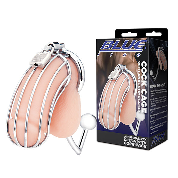 Blue Line Cock Cage With Anal Stimulator