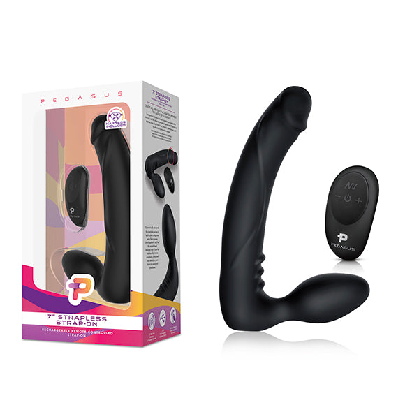 Pegasus Straploze Voorbind Dildo Met Afstandsbediening Zwart 18 Cm